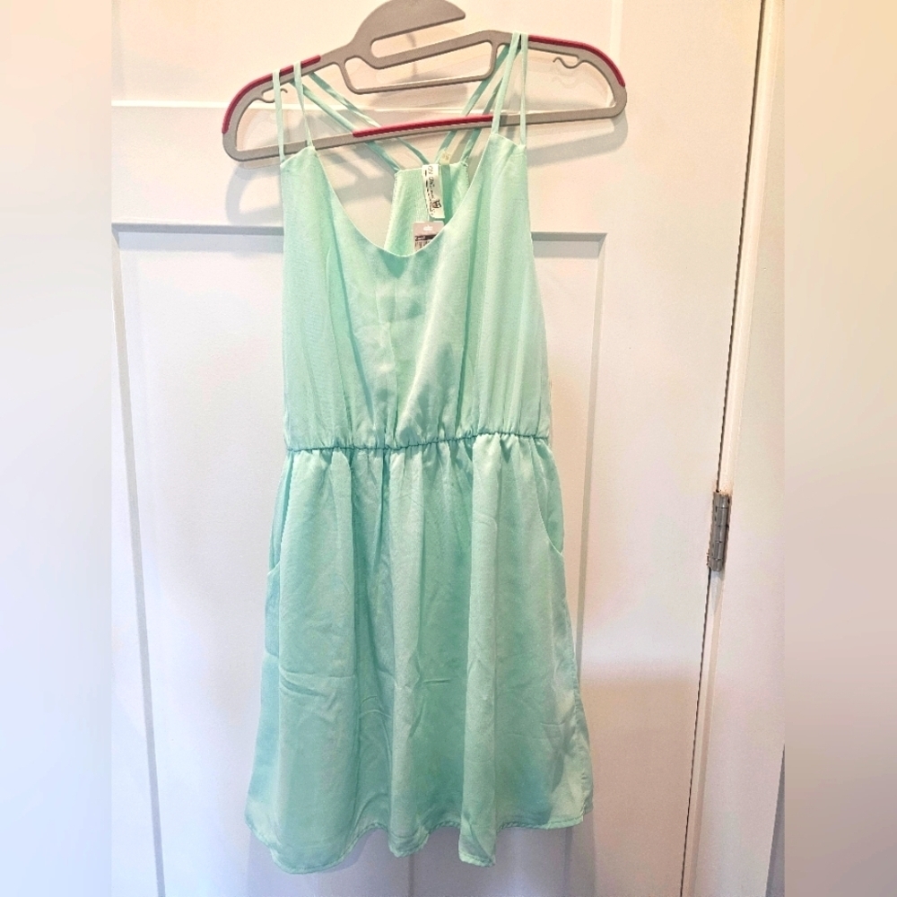 NWT Pink Owl Mint Green Strappy Mini Dress – Size Small, Crisscross Back